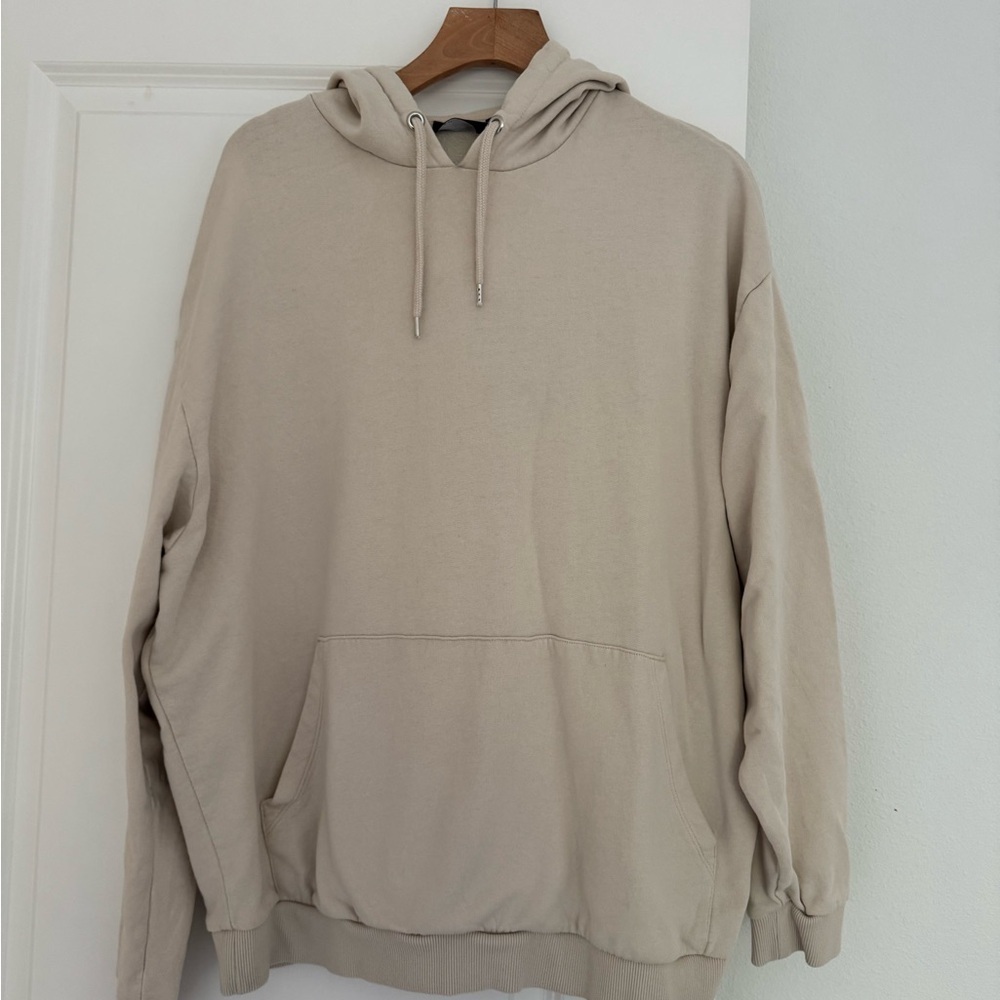 ASOS men’s beige neutral minimalist look hooded hoodie sweatshirt sweater XL